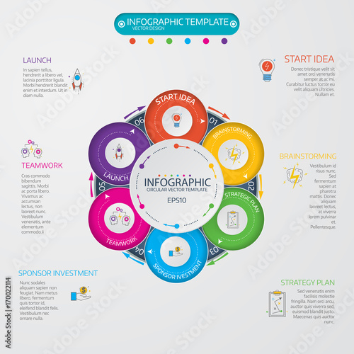 Business data visualization. Process chart. Abstract elements of graph, diagram with 6 steps, options, parts or processes.