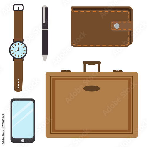 Men's casual outfits accessory grunge business watch hipster style vector illustration
