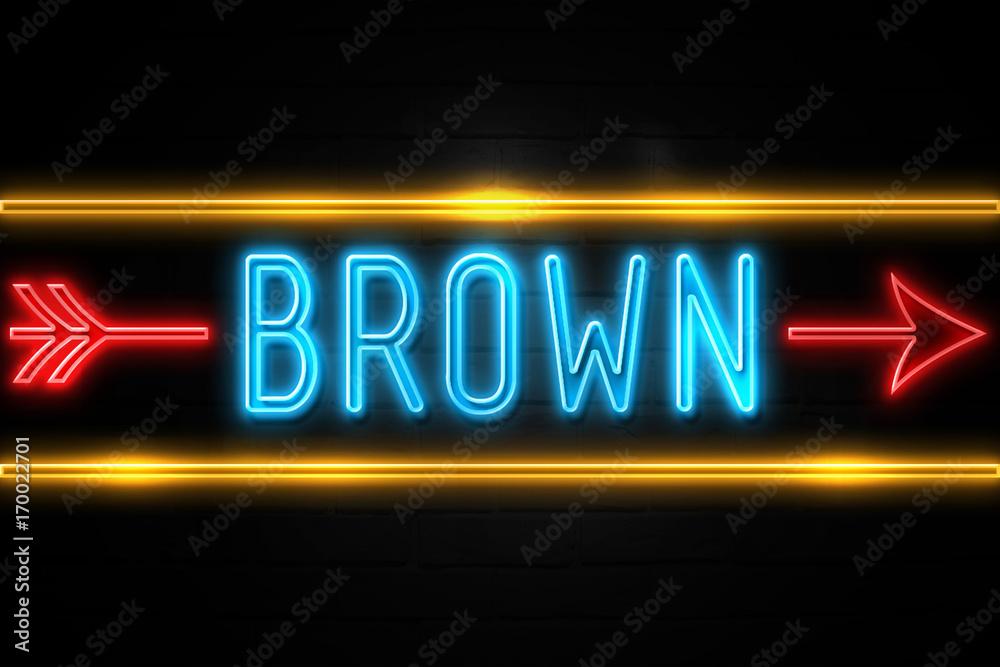 Brown  - fluorescent Neon Sign on brickwall Front view
