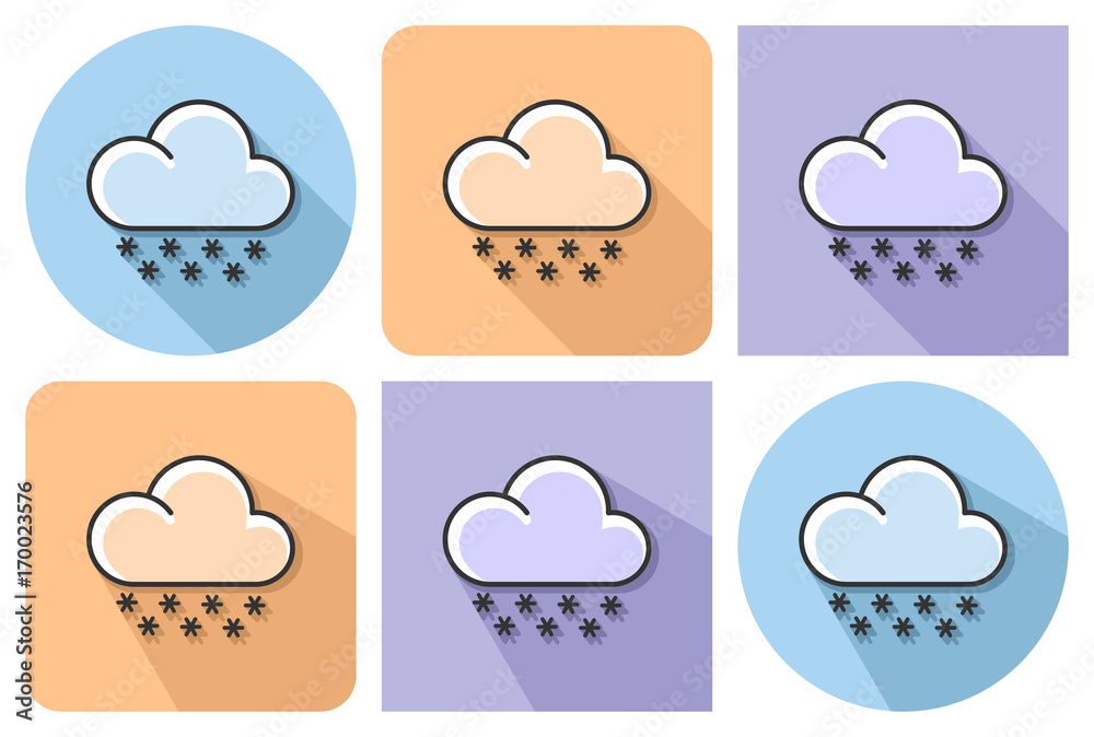 Outlined icon of snowfall with parallel and not parallel long shadows Outlined icon of snowfall with parallel and not parallel long shadows