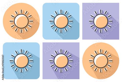 Outlined icon of sun (sunny weather) with parallel and not parallel long shadows