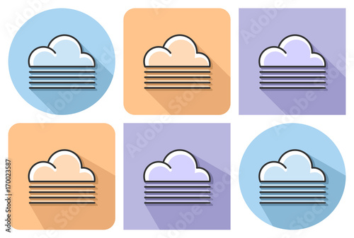 Outlined icon of foggy weather with parallel and not parallel long shadows