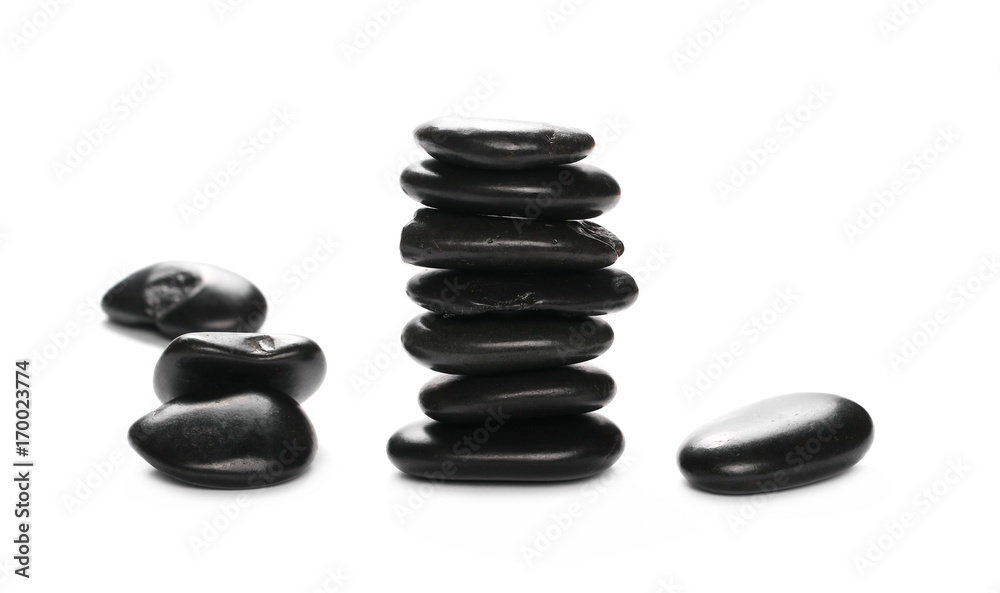 Pile black rocks isolated on white background and texture Pile black rocks isolated on white background and texture