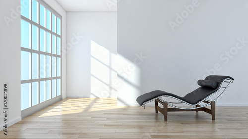 Modern bright living room  white wall. 3D rendering