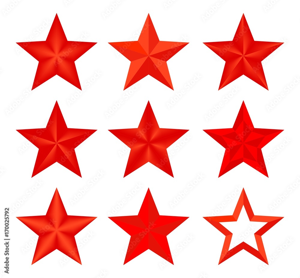 Set Red vector christmas classic elegant star. The stars composed up of light and dark geometric elements 