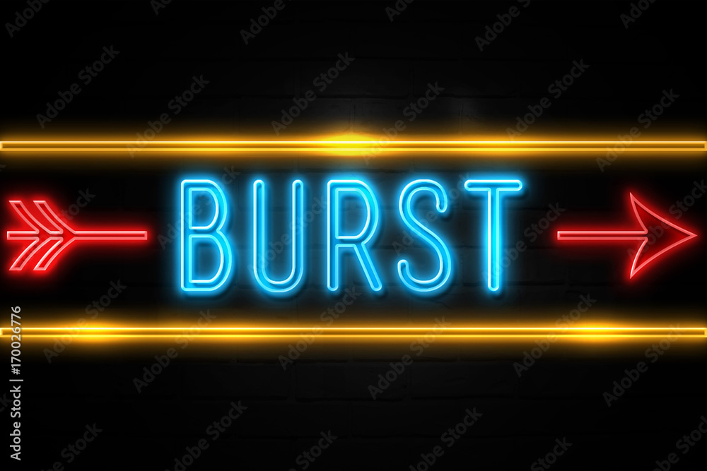 Burst  - fluorescent Neon Sign on brickwall Front view