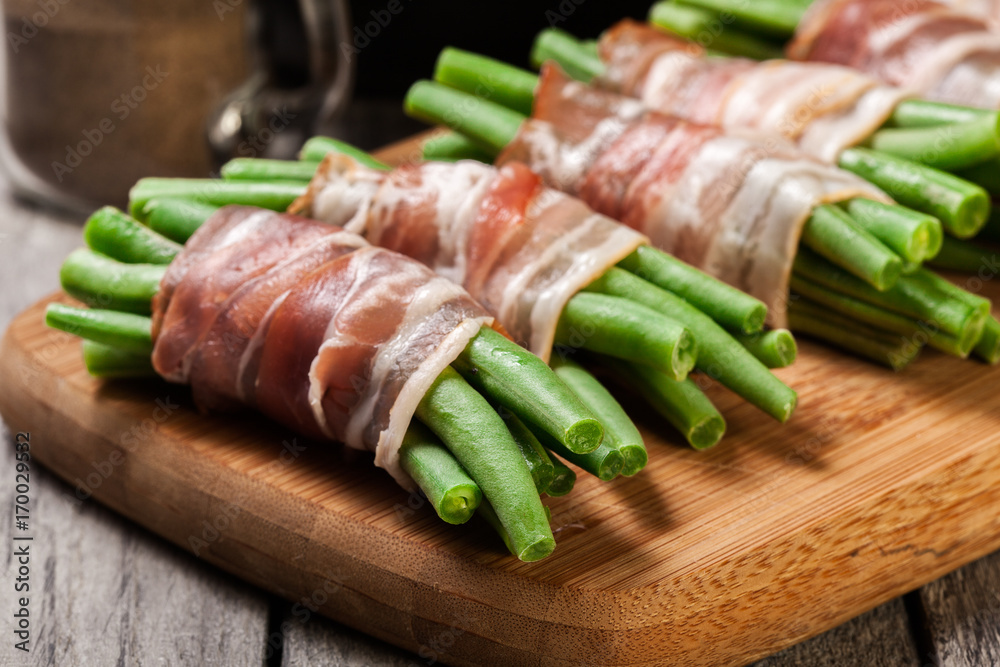 Green bean wrapped in smoked bacon Green bean wrapped in smoked bacon