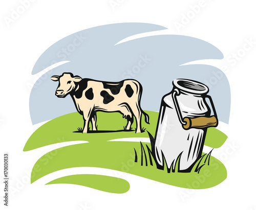 Milk cans with cow