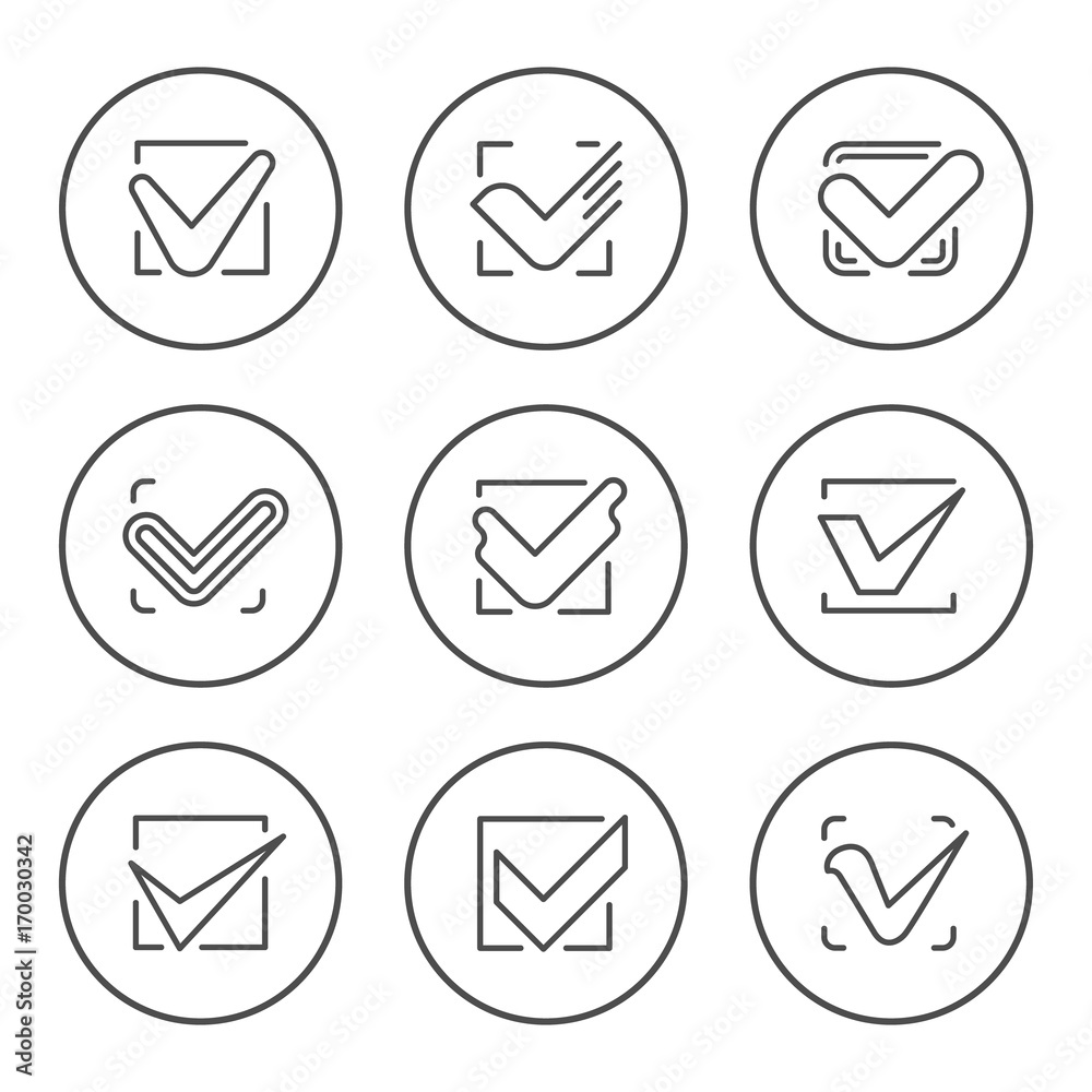 Set round line icons of check mark Set round line icons of check mark