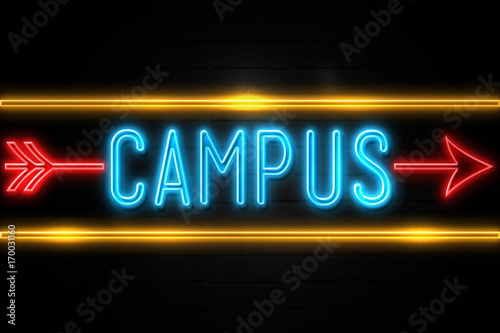 Campus - fluorescent Neon Sign on brickwall Front view