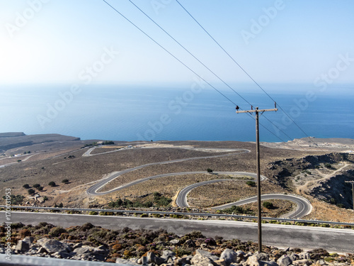 Mountain roads and serpentines of Crete, along the winding highway along the sea shore, Crete, Greece photo