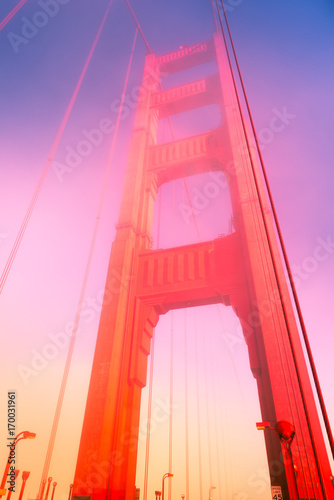 Part of the famous Golden Gate Bridge. The ocean coast near San Francisco, California. 