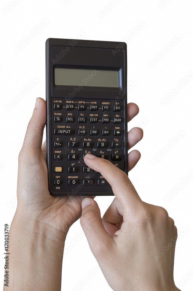 Hands Using Calculator Isolated On White Background Hands Using Calculator Isolated On White Background