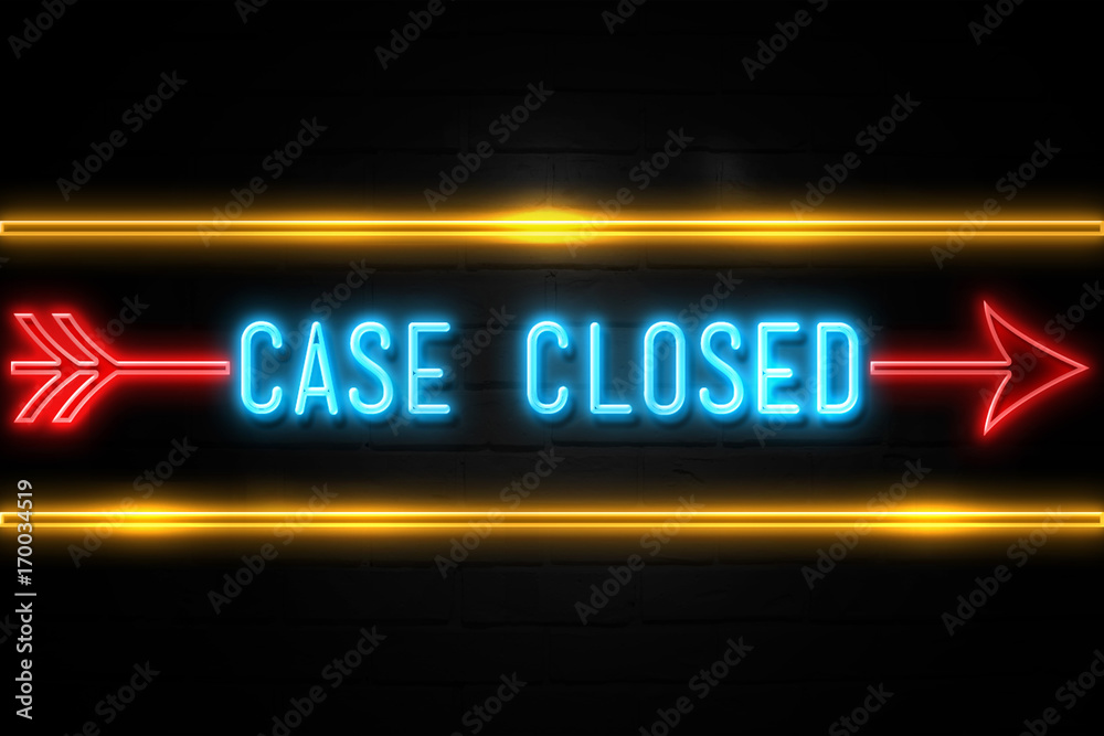 Case Closed - fluorescent Neon Sign on brickwall Front view Case Closed - fluorescent Neon Sign on brickwall Front view