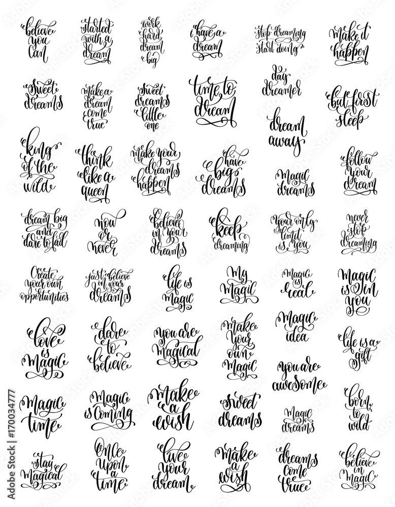 set of 50 handwritten lettering positive magic dreams quotes