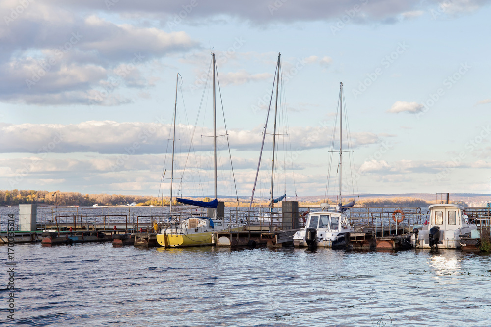Berth for yachts on the Volga River in Samara. Russia. Samara is a popular city in Russia for river tourism.