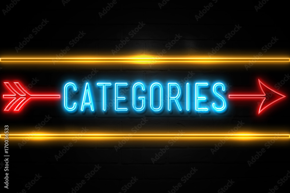 Categories  - fluorescent Neon Sign on brickwall Front view