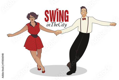 Funny couple dancing swing, rock or lindy hop