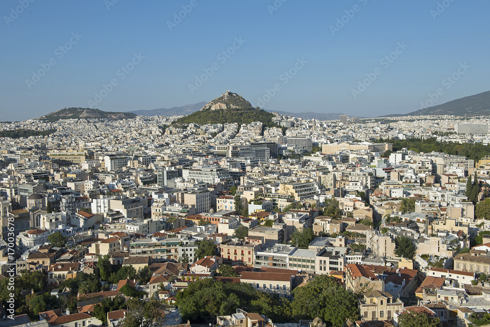 Stadtpanorama von Athen mit Lykabettos-Hügel, Griechenland