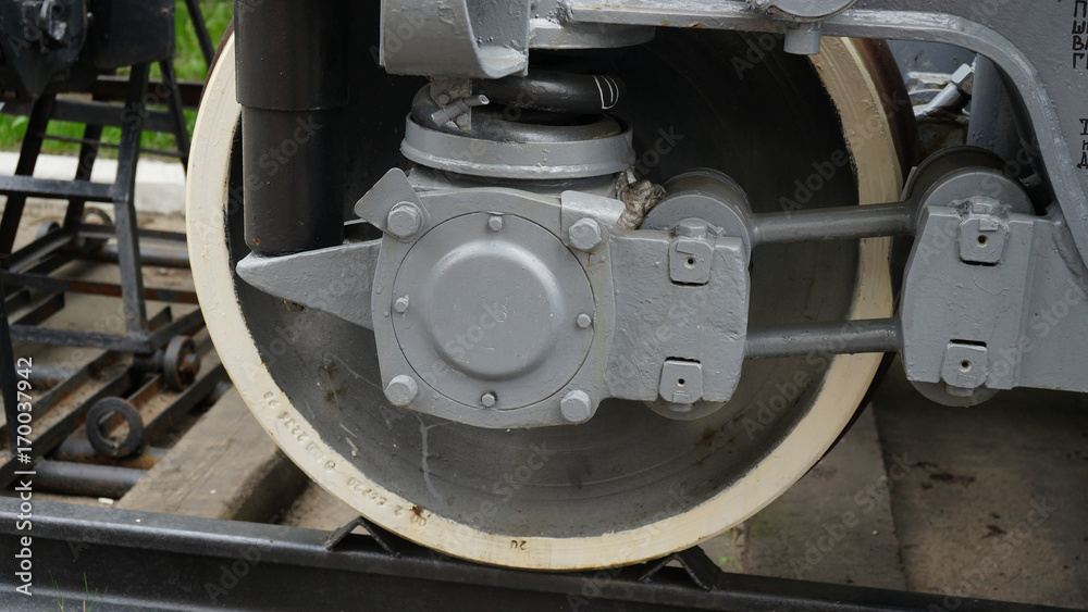 Close up picture of a metal wheel of train. Close up picture of a metal wheel of train.
