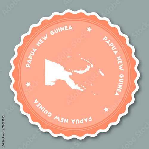 Papua New Guinea sticker flat design. Round flat style badges of trendy colors with country map and name. Country sticker vector illustration.