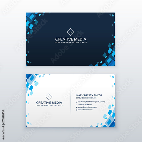 creative blue business card with mosaic elements