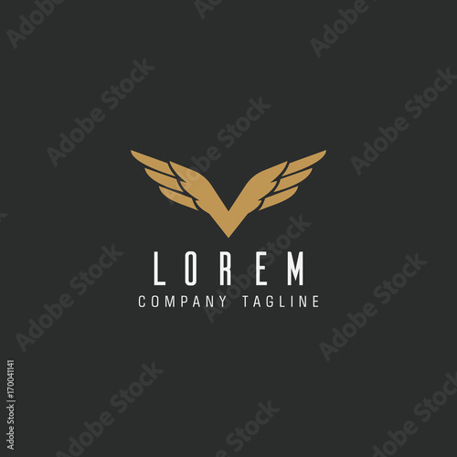 Luxury letter V wings logo design concept template