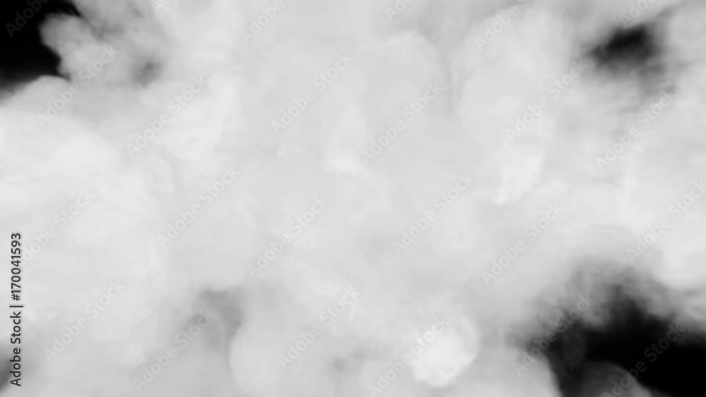 Animated two jets of steam filling up whole screen against black background in 4k. Two flow sources. Top view. Mask included.