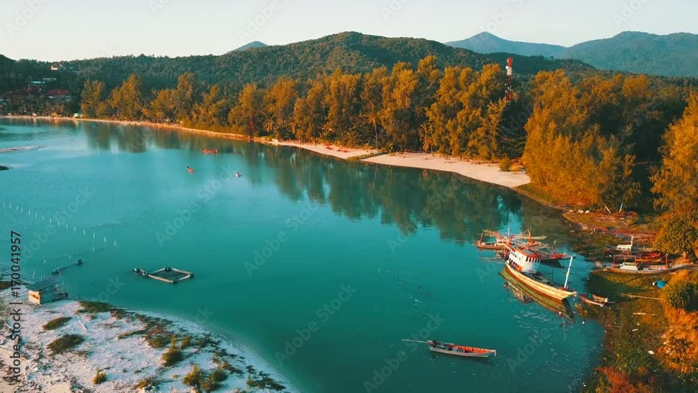 Fishing boats on the Gulf repair ,Thailand area,koh Phangan island,around Thongsla village,shot with drone Fishing boats on the Gulf repair ,Thailand area,koh Phangan island,around Thongsla village,shot with drone