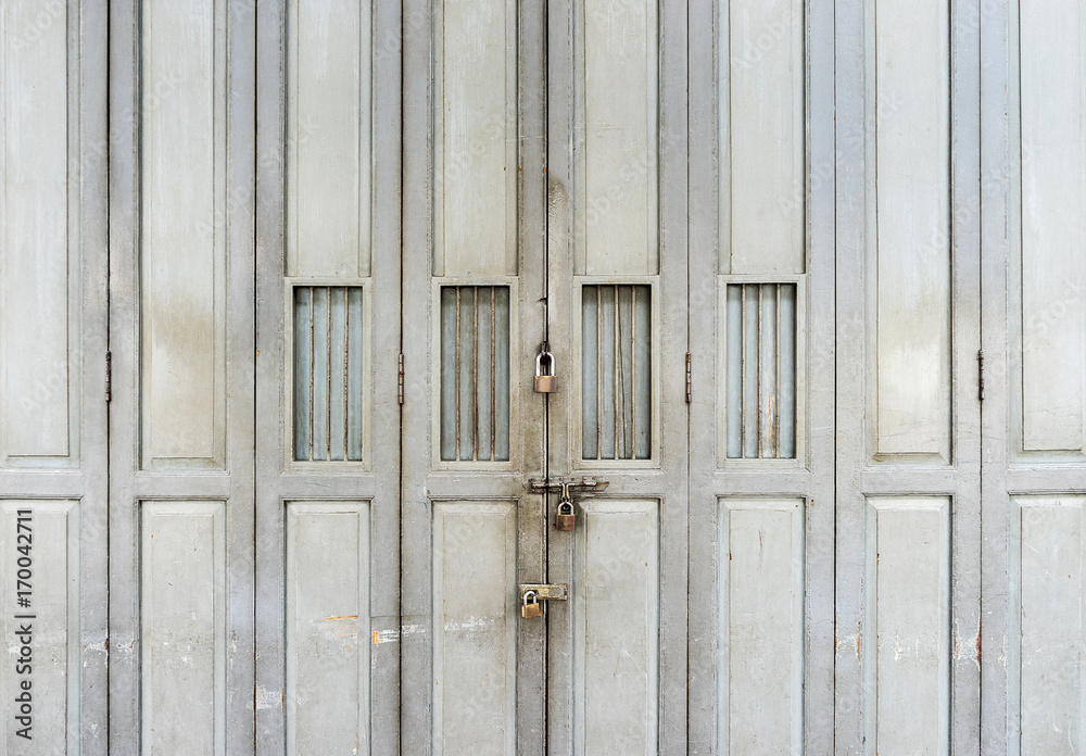 Old wooden door front view and stock photo