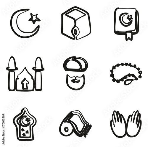 Islamic Religion Icons Freehand 
