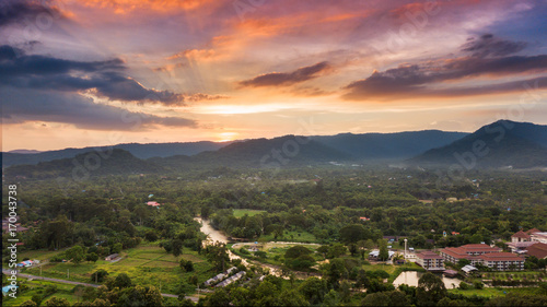 beautiful of sunset at mountain and landscape of Nakhonnayok