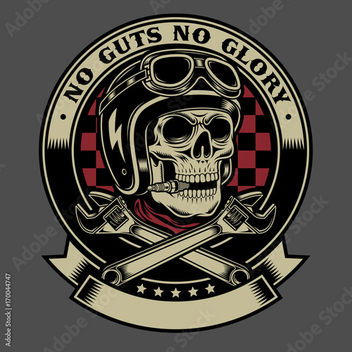 Vintage Biker Skull with Crossed Wrenches Emblem