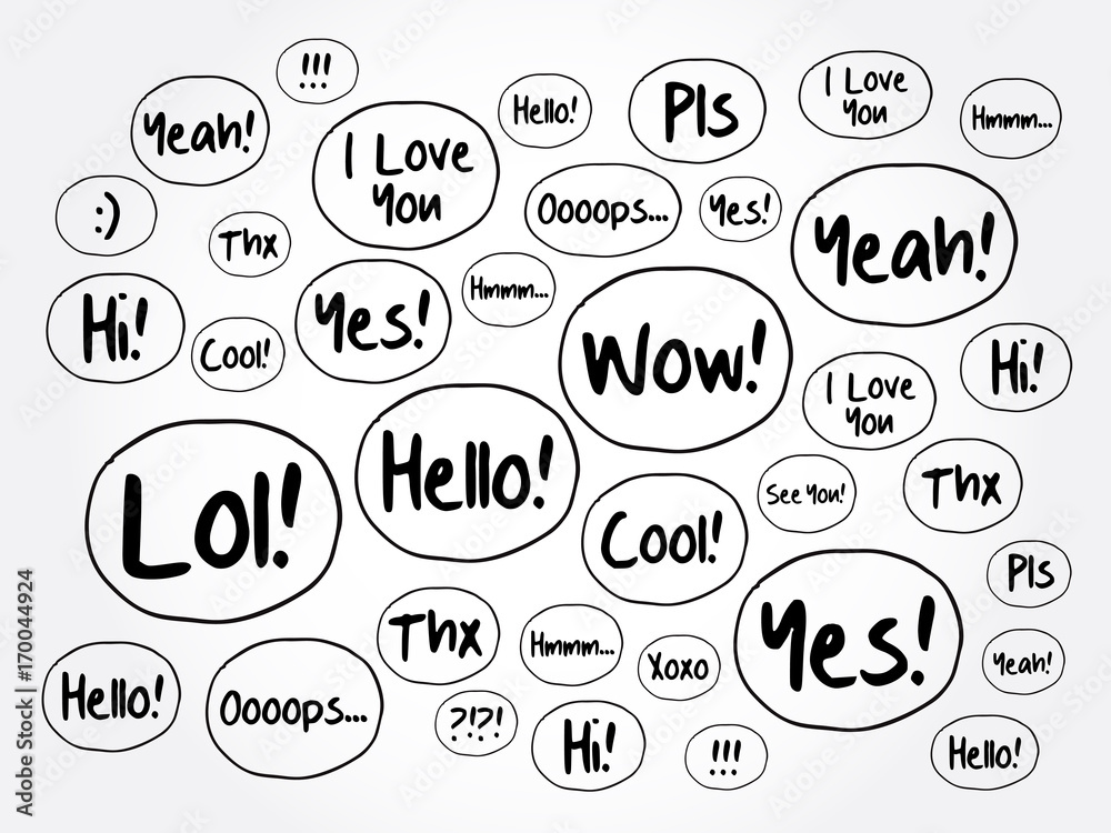 Most common used acronyms and abbreviations speech bubbles, word cloud  background Stock-Vektorgrafik | Adobe Stock