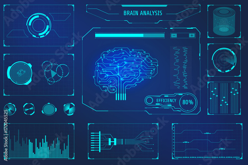 HUD Elements Hi Technology Interface Brain Analysis Concept Vector Background
