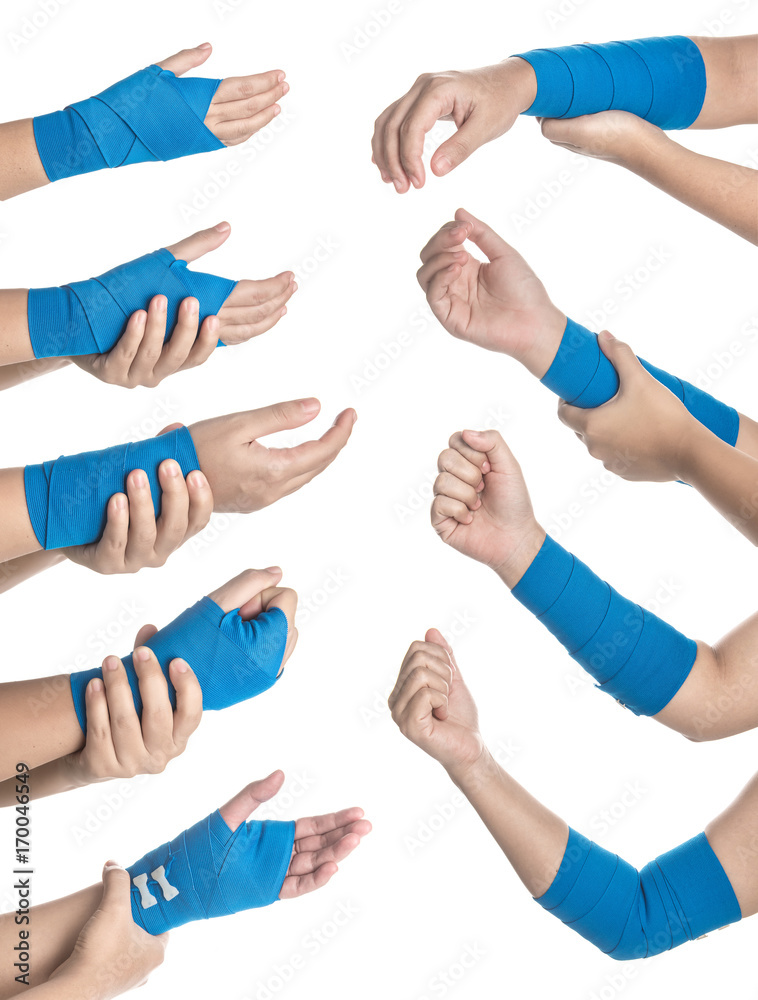 Collection of Hand wrapped in elastic bandage on white background,hand pain  Photos | Adobe Stock