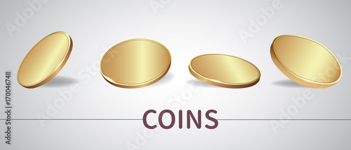 Gold coins set 3d realistic. Vector illustration coins with real shadow on silver background.