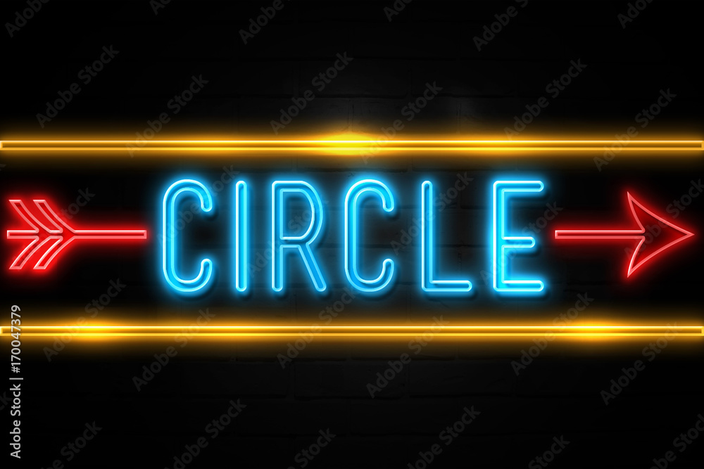 Circle  - fluorescent Neon Sign on brickwall Front view