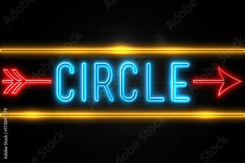 Circle - fluorescent Neon Sign on brickwall Front view