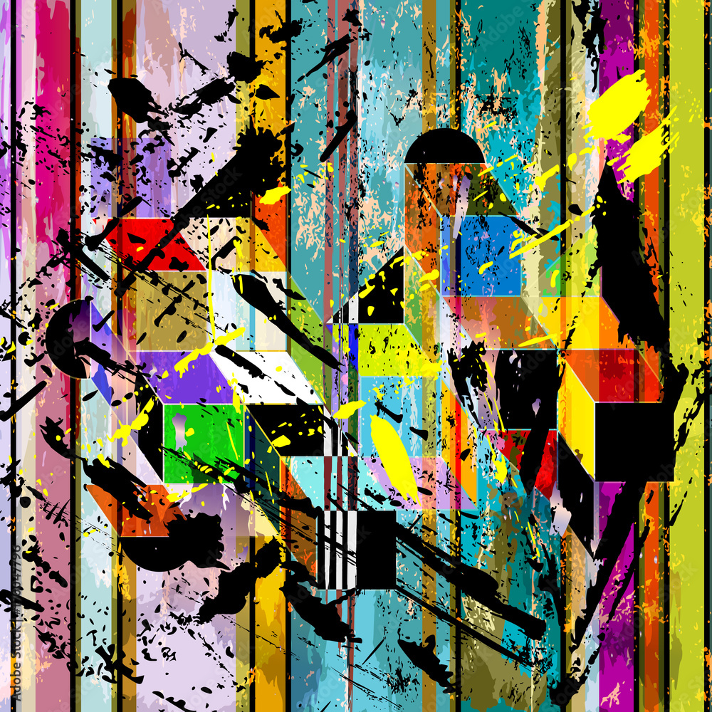 Fototapeta premium abstract geometric background composition, with squares, stripes, paint strokes and splashes