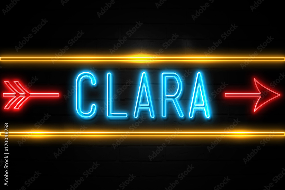 Clara  - fluorescent Neon Sign on brickwall Front view