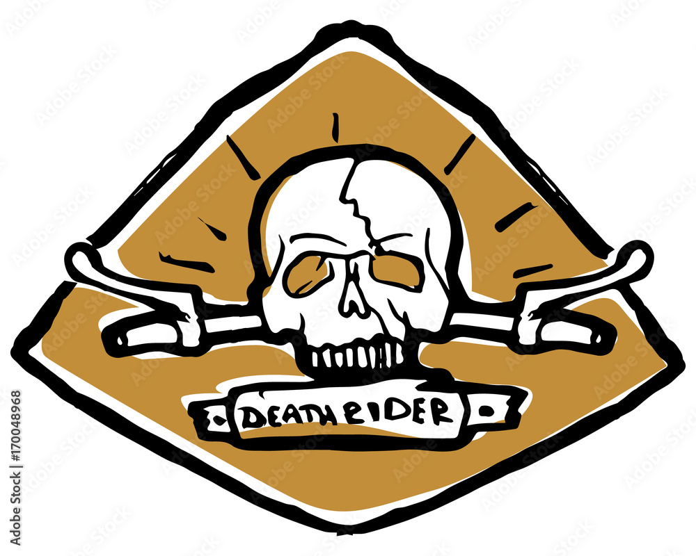 Moto biker theme, icon. Cafe racer. Golden, white