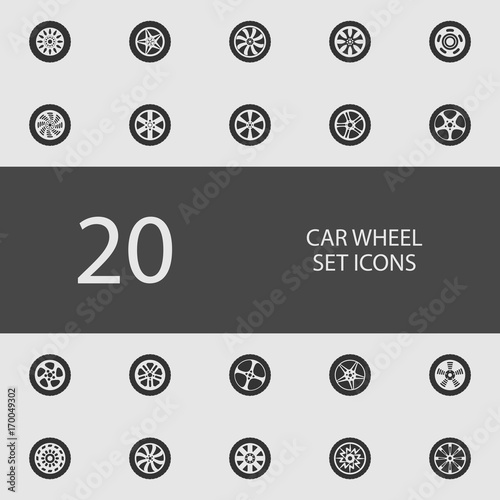 Car wheel set of flat icons. Vector illustration