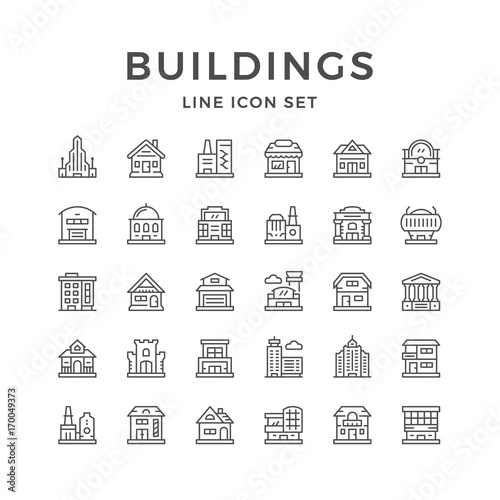 Set line icons of buildings