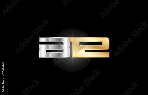 B12 B 12 silver gold letter number logo icon design