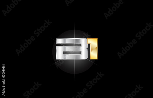 B1 B 1 silver gold letter number logo icon design