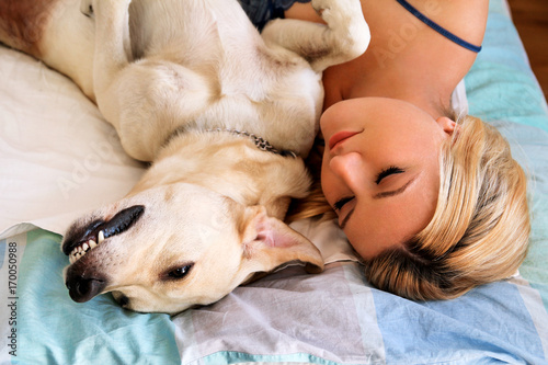 Sticker Woman with dogs at home