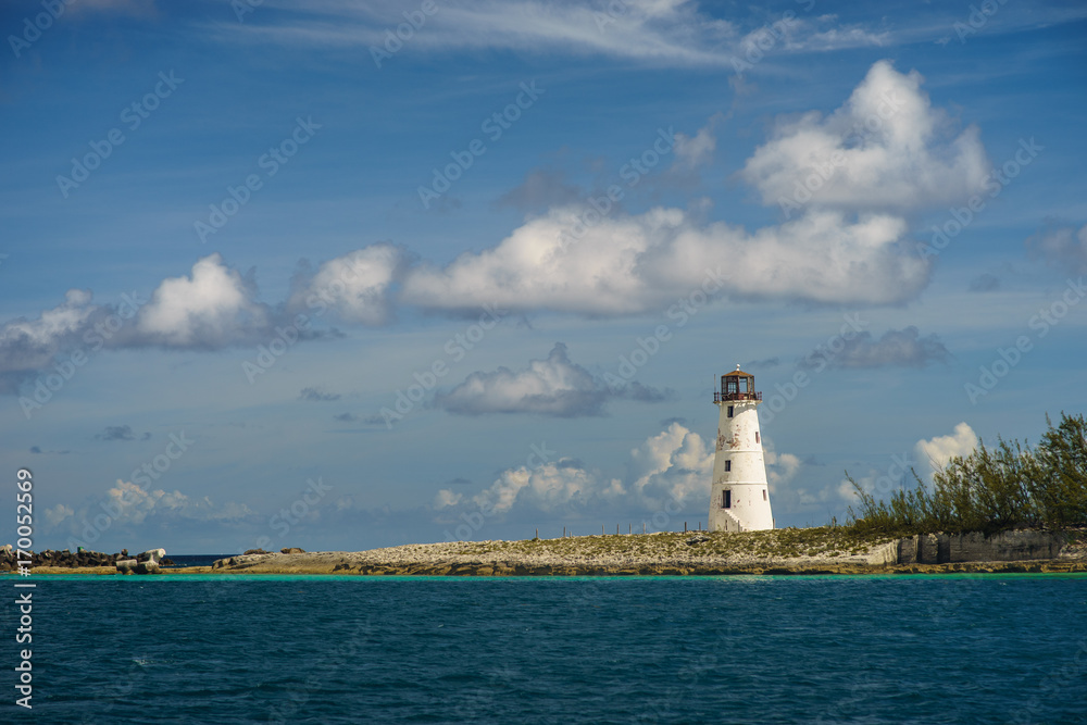 Beautiful morning over the old lighthouse in Nassau port. Nassau - Bahamas