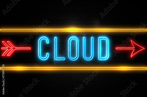 Cloud - fluorescent Neon Sign on brickwall Front view