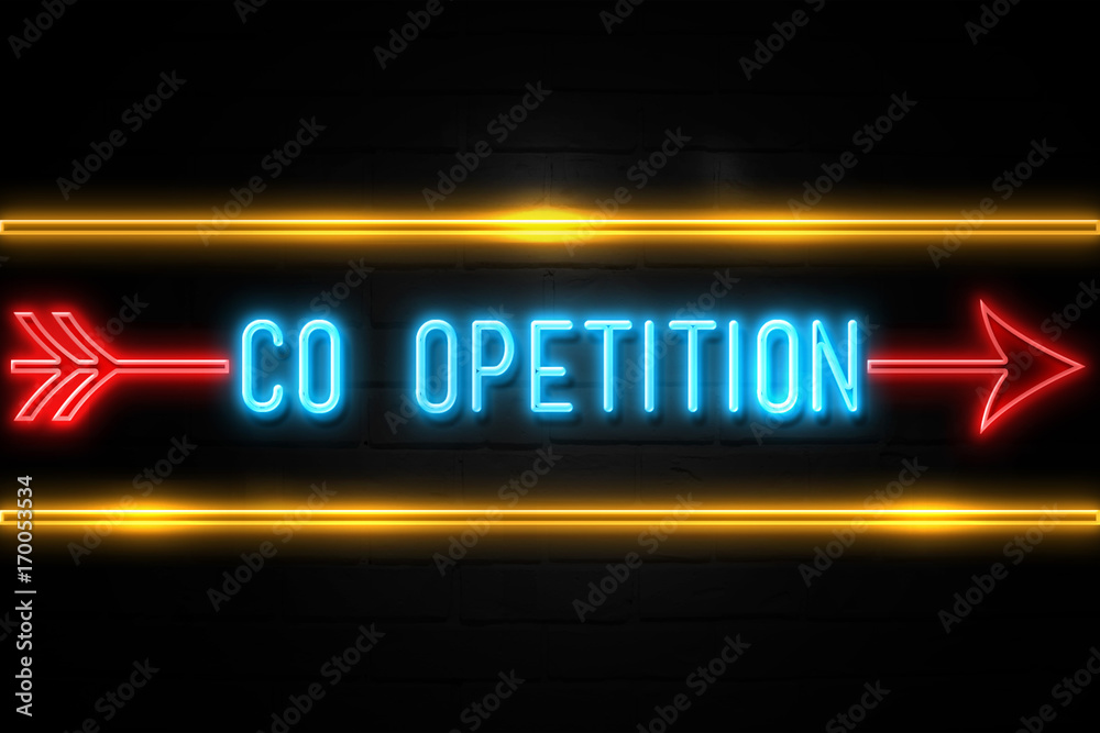 Co Opetition  - fluorescent Neon Sign on brickwall Front view